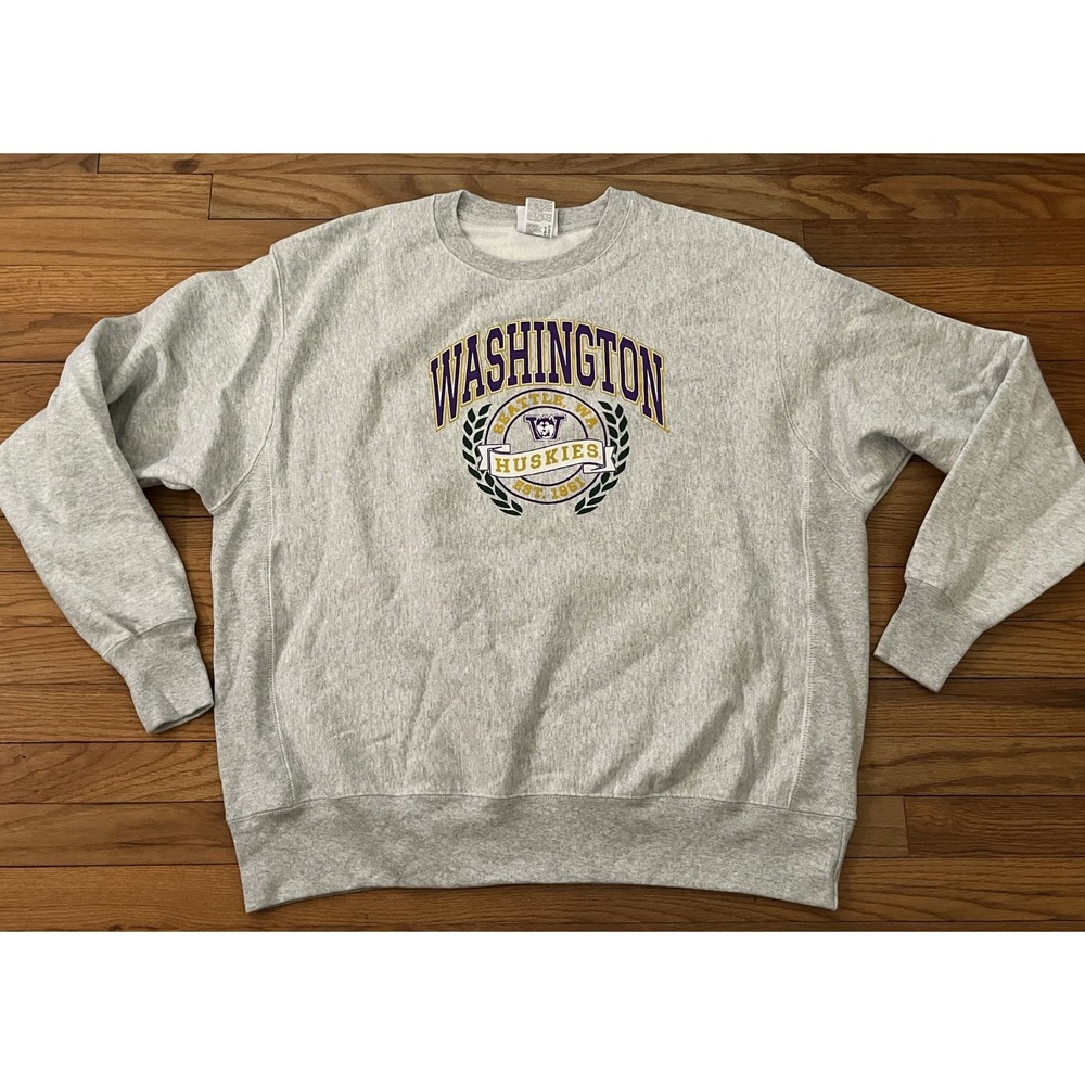 New Washington Huskies Champion Reverse Weave Crew Neck Sweatshirt Mens XL Gray